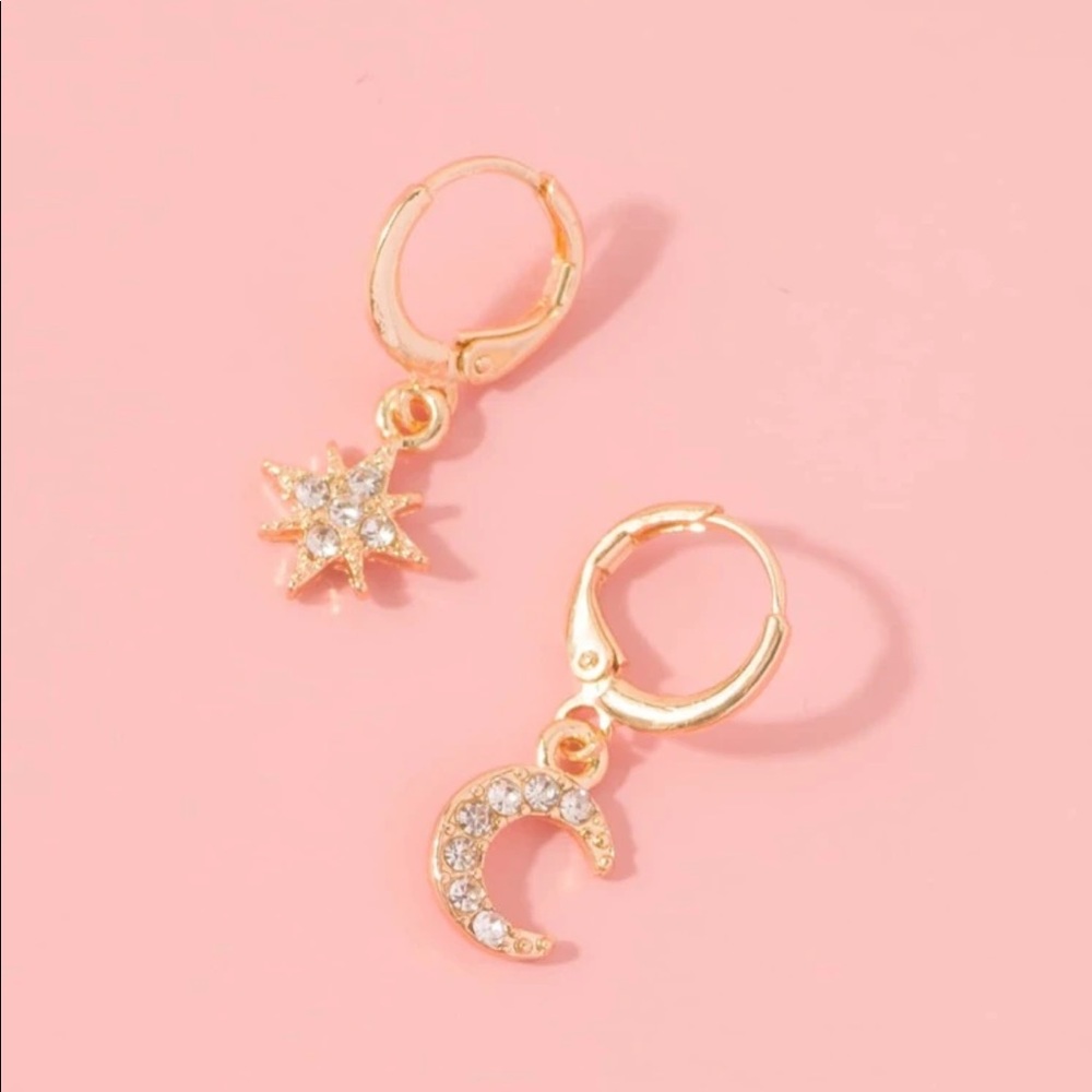 Celestial Moon + Star Mini Hoops - Gold - New